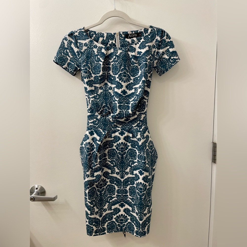 Patterned Green/Teal Dress with Pockets